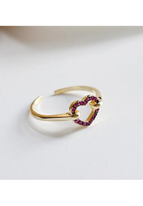 Premium 925 Silver Red Heart Ring in Gold Plating 