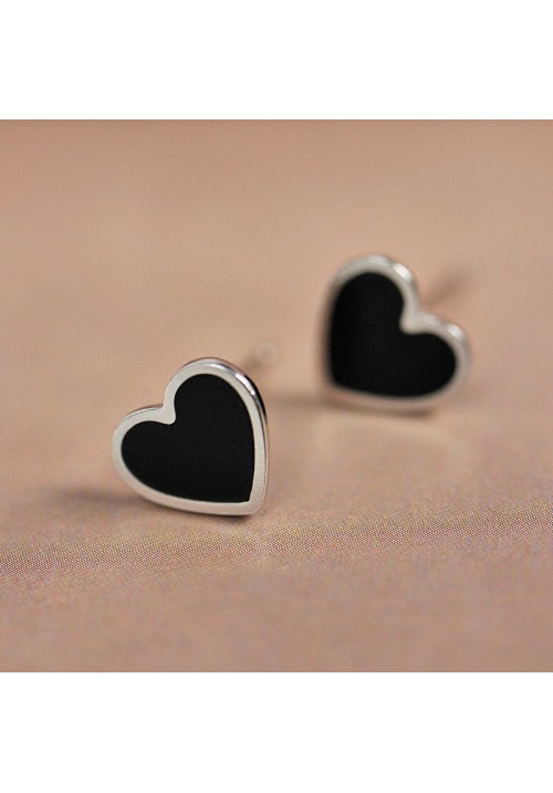 AMORE EDITION - Black Heart 925 Italian Silver Earrings