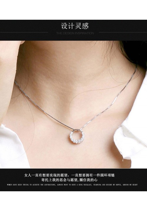 925 Silver Necklace with Diamond Ring Pendant (7781)