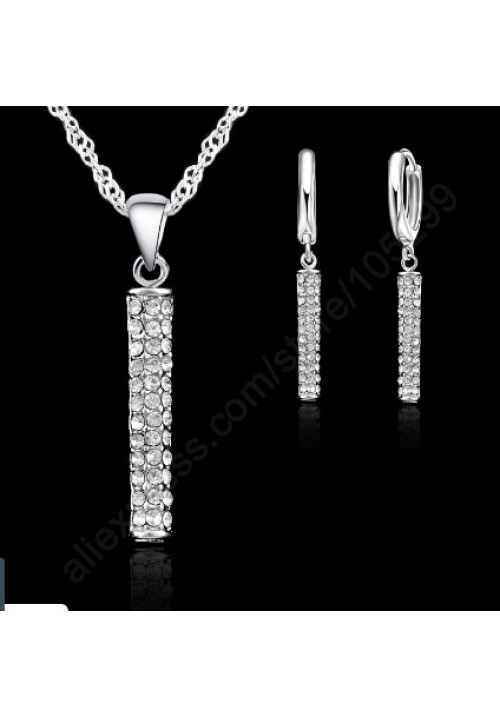 Long Geometric Square Cubic Zirconia 925 Sterling Silver Jewelry Sets 