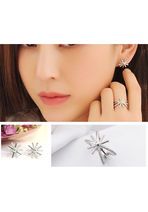 925 Pure Italian Silver STARS Necklace + Ring Set