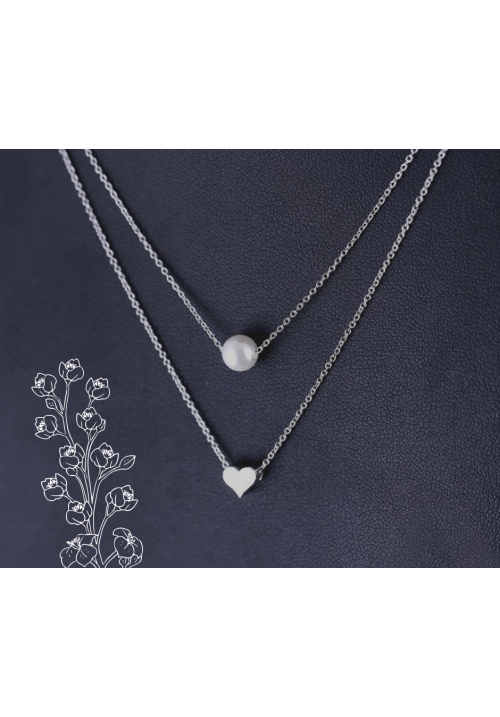 925 Silver Double Tier Heart Pearl Necklace