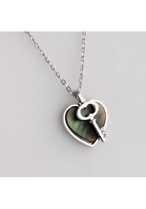 925 Y-Premium Emerald Heart Key Necklace 