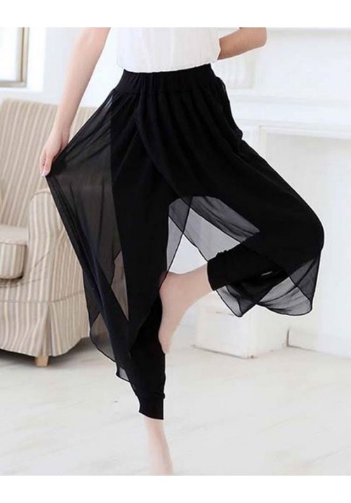 Casual Elastic Trousers finished in Chiffon